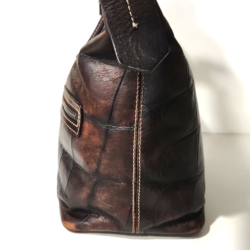VTG Dooney & Bourke Leather Croc Embossed Espresso Brown Shoulder Bag J7574008 - Picture 13 of 16